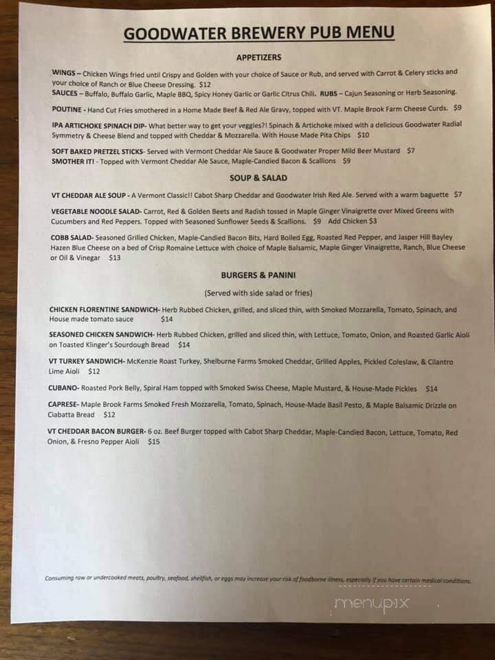 Goodwater Brewery - Williston, VT menu_pic