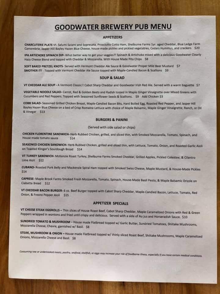 Goodwater Brewery - Williston, VT menu_pic