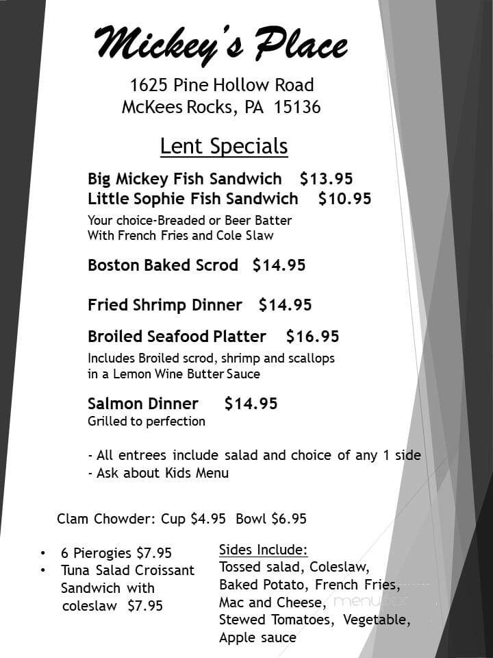 Mickey's Place - McKees Rocks, PA menu_pic