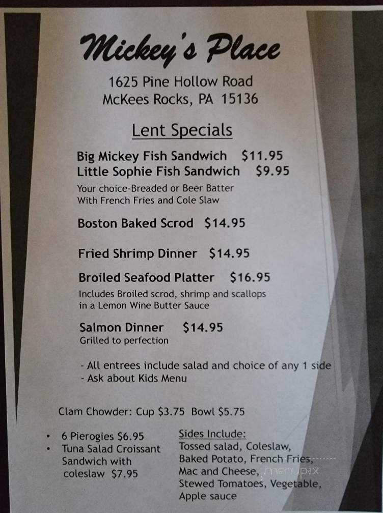 Mickey's Place - McKees Rocks, PA menu_pic