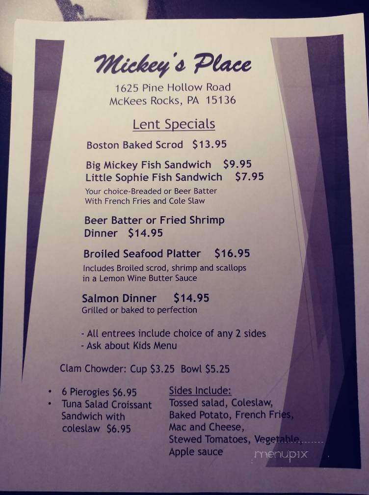 Mickey's Place - McKees Rocks, PA menu_pic
