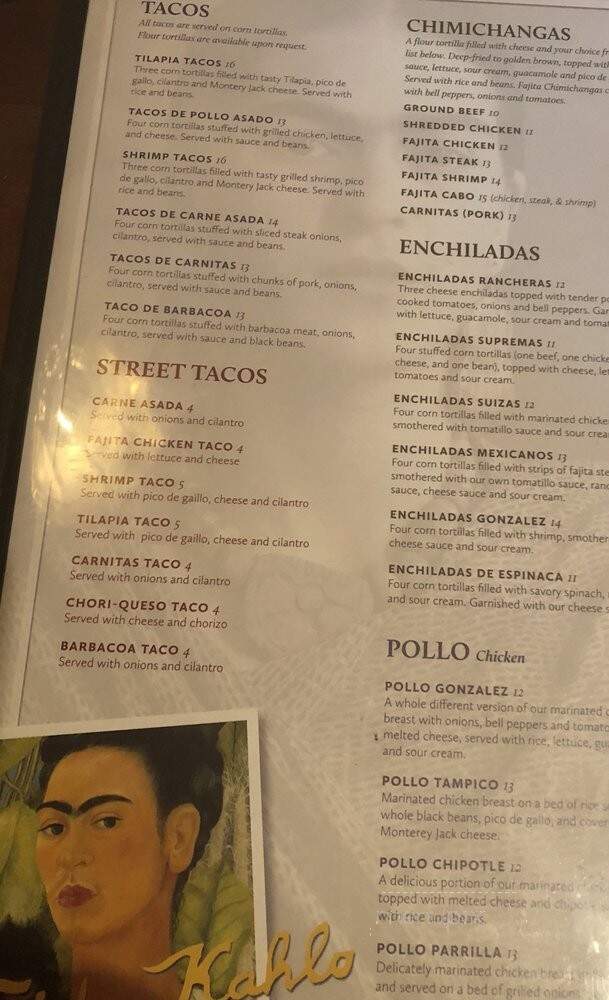 Frida's Restaurante Mexicano - Collierville, TN menu_pic