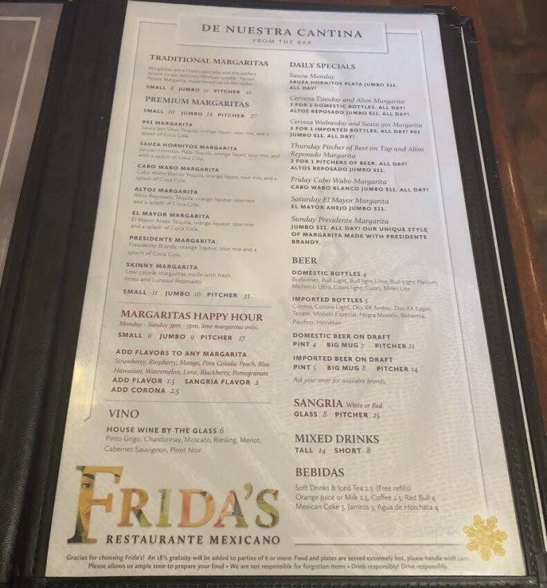 Frida's Restaurante Mexicano - Collierville, TN menu_pic