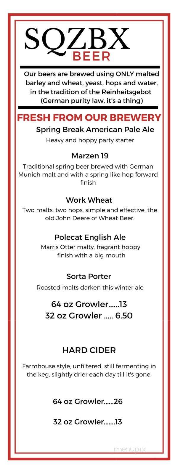 SQZBX Brewery & Pizza - Hot Springs, AR menu_pic