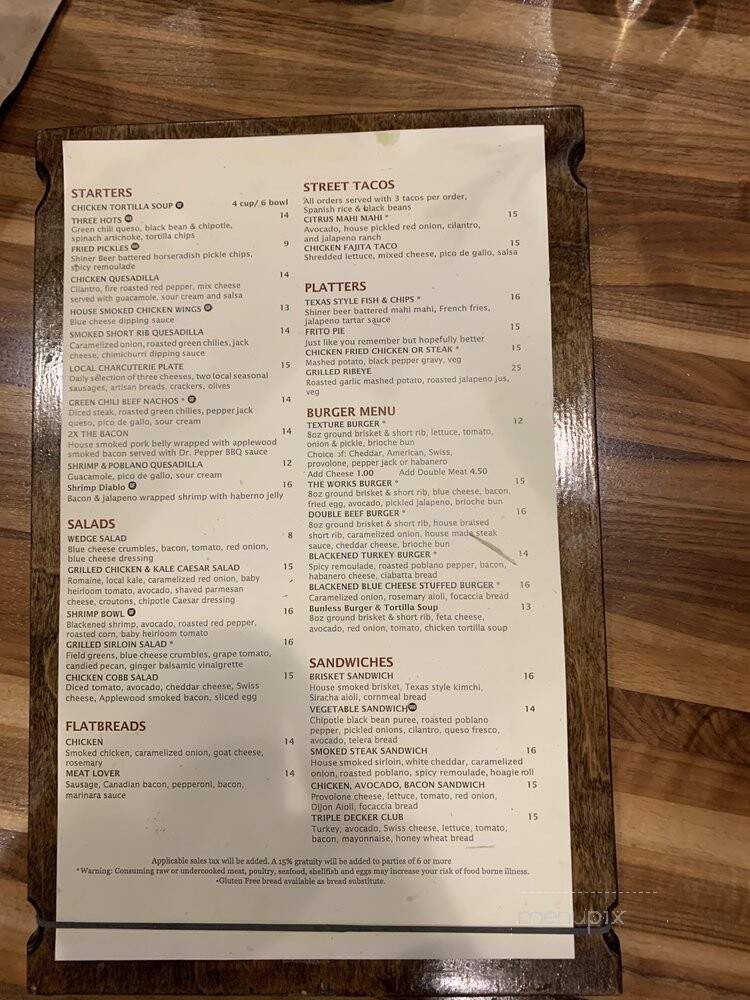 Texture Food and Drink - Austin, TX menu_pic