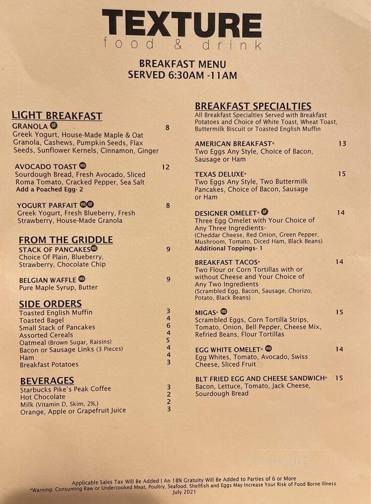 Texture Food and Drink - Austin, TX menu_pic