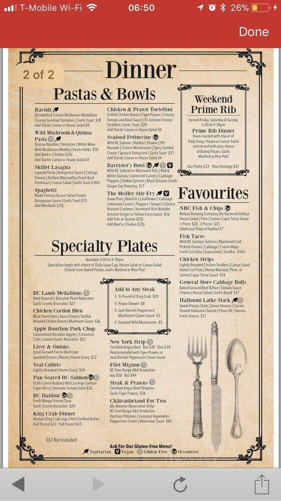 General Store Restaurant - Nelson, BC menu_pic