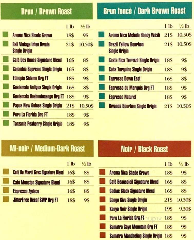 Cafe Codiac - Moncton, NB menu_pic