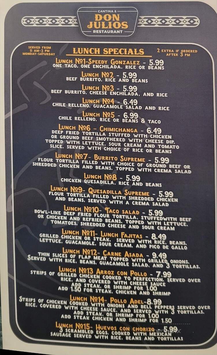 Don Julio's Mexican restaurant - Tifton, GA menu_pic
