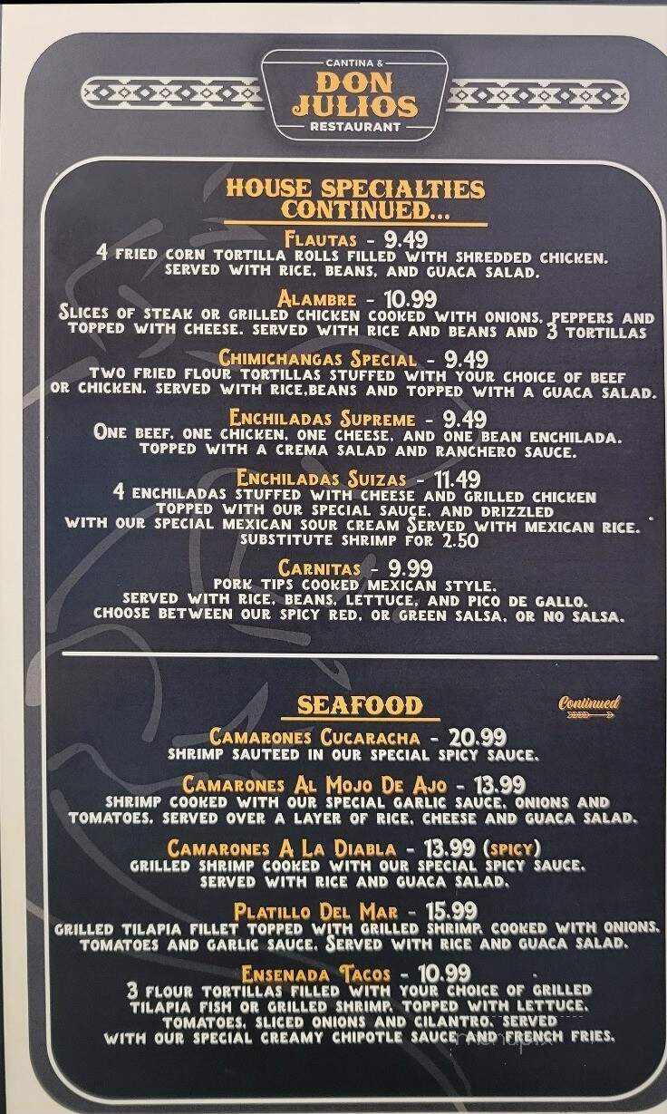 Don Julio's Mexican restaurant - Tifton, GA menu_pic