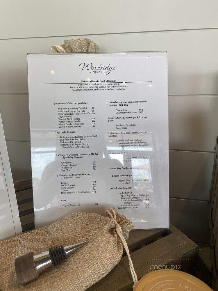 Windridge Vineyards - Darnestown, MD menu_pic