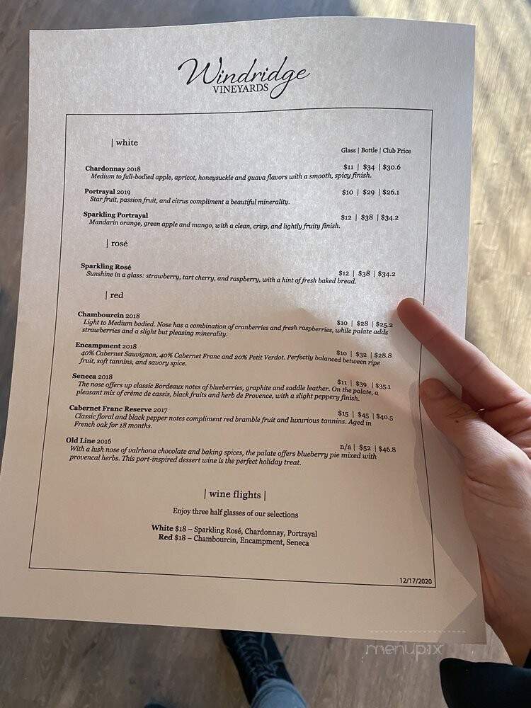 Windridge Vineyards - Darnestown, MD menu_pic