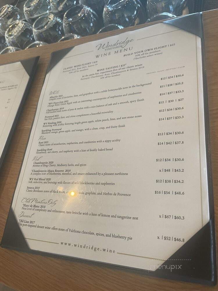 Windridge Vineyards - Darnestown, MD menu_pic