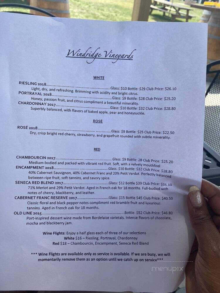 Windridge Vineyards - Darnestown, MD menu_pic
