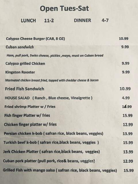 Calypso Bar and Grill - Foley, AL menu_pic