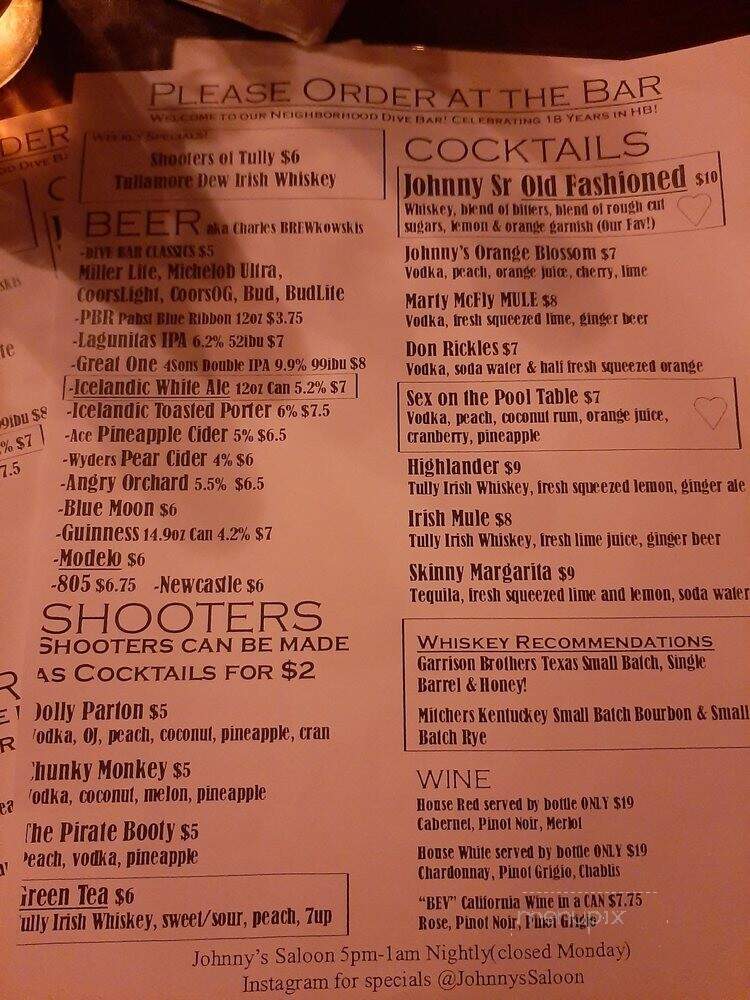 Johnny's Secret Pizzeria - Huntington Beach, CA menu_pic