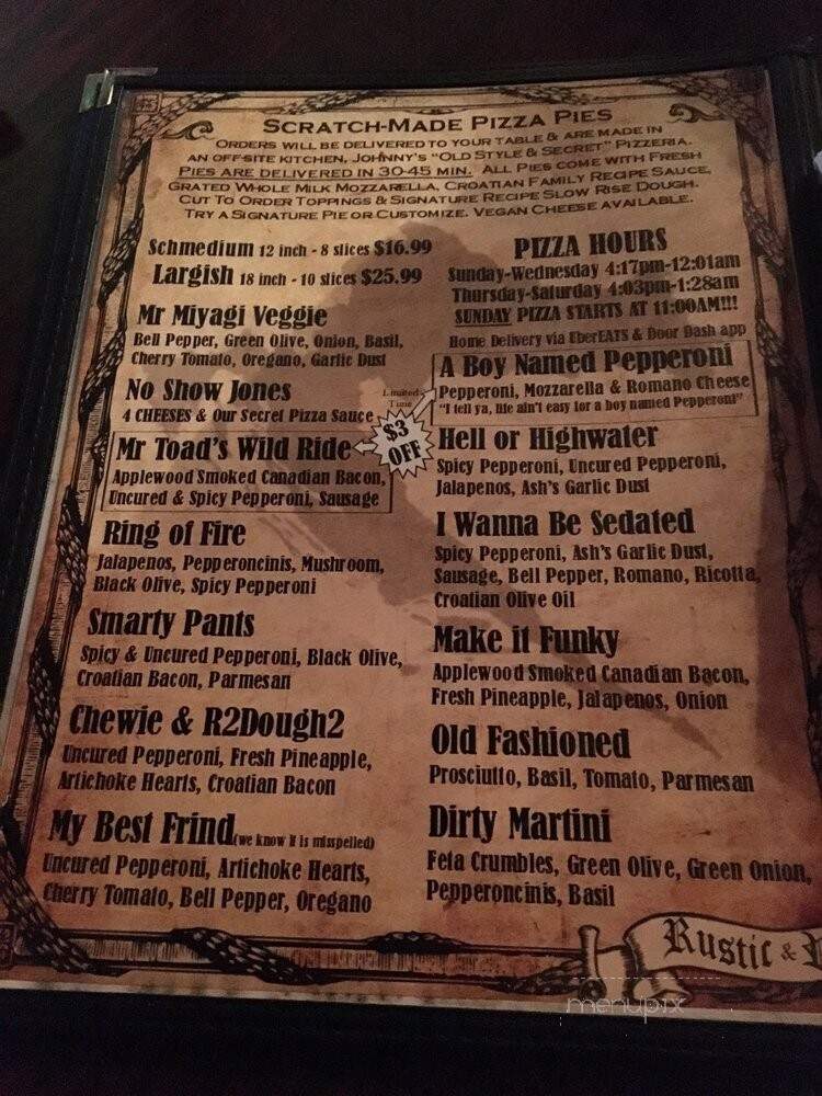 Johnny's Secret Pizzeria - Huntington Beach, CA menu_pic