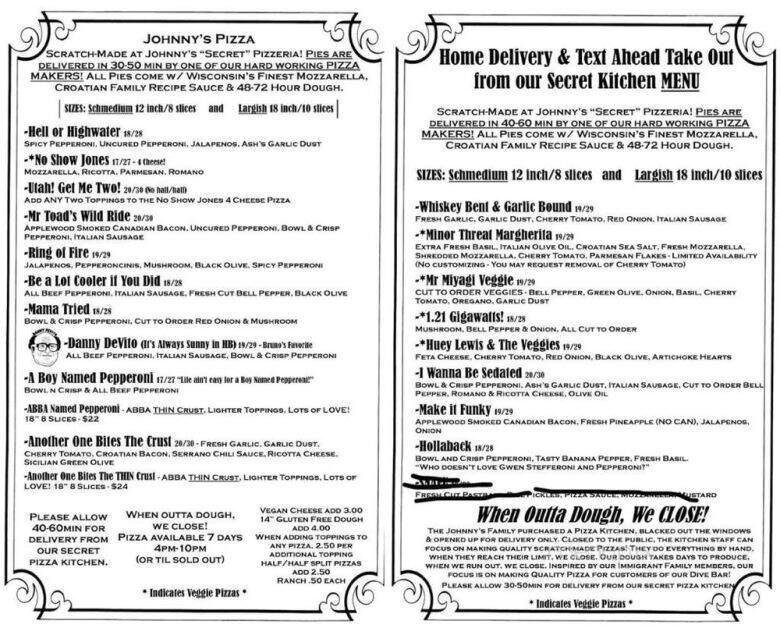 Johnny's Secret Pizzeria - Huntington Beach, CA menu_pic
