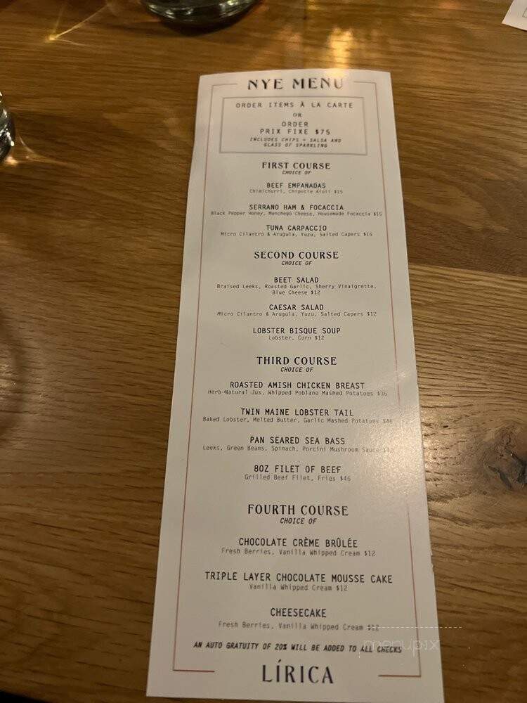 Lirica - Chicago, IL menu_pic