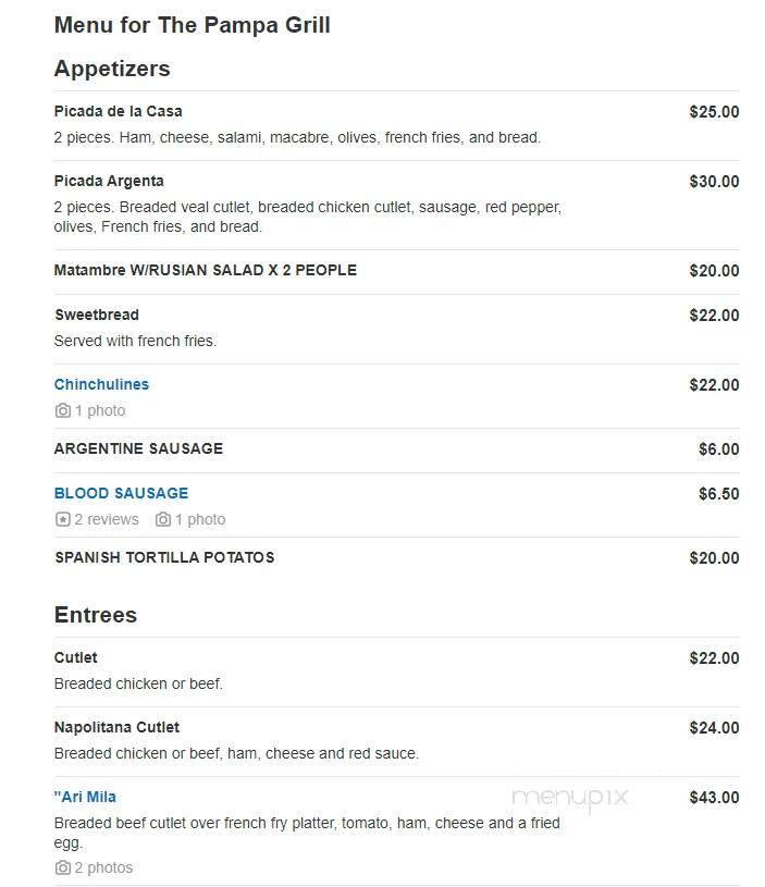 The Pampa Grill - Boca Raton, FL menu_pic