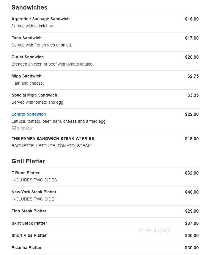 The Pampa Grill - Boca Raton, FL menu_pic