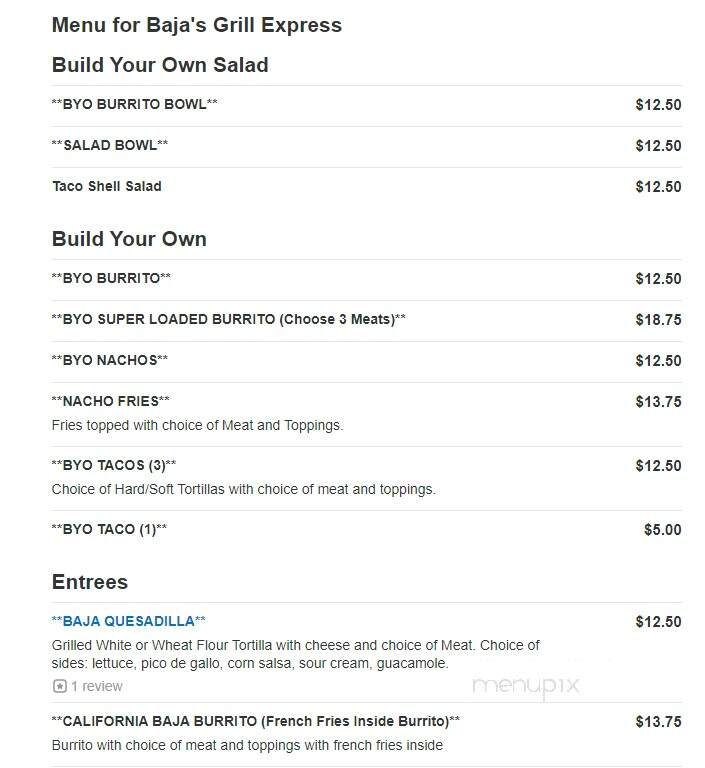 Baja's Grill Express - Attleboro, MA menu_pic