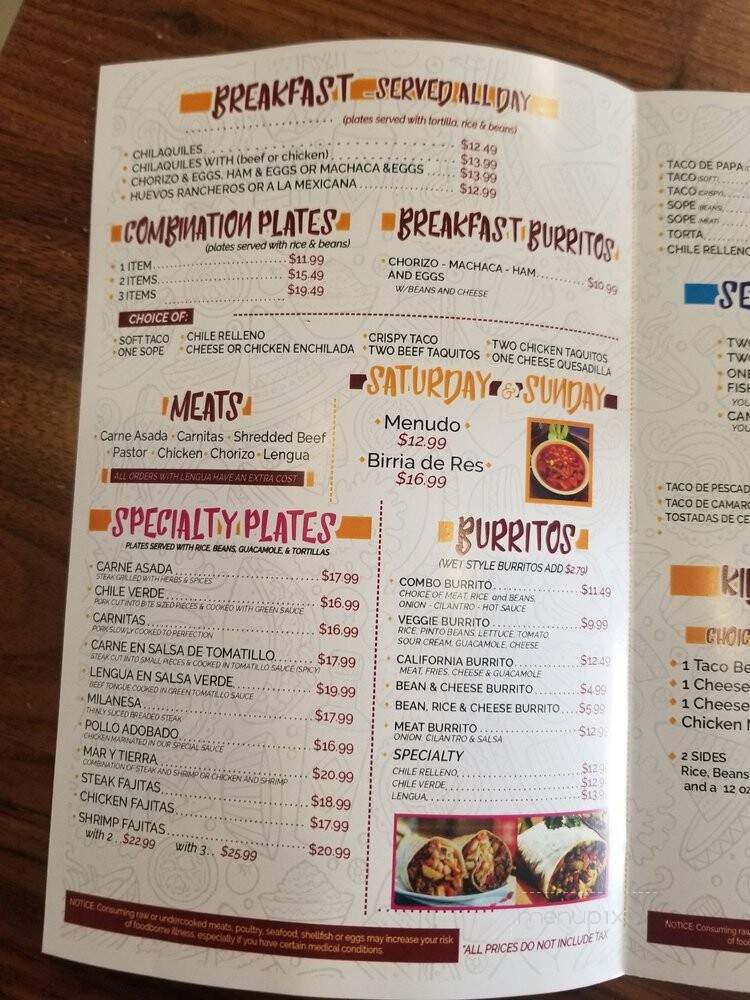 Mi Tierra Mexican Food - Corona, CA menu_pic