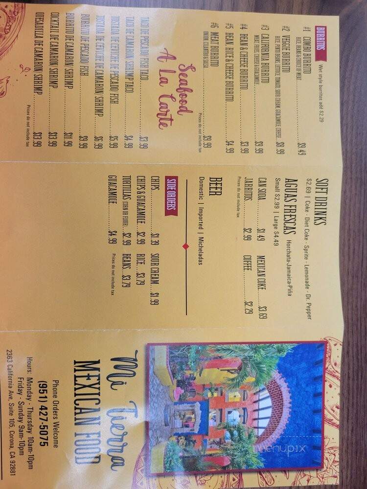 Mi Tierra Mexican Food - Corona, CA menu_pic