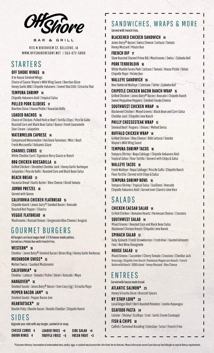 Off Shore Bar & Grill - Bellevue, IA menu_pic