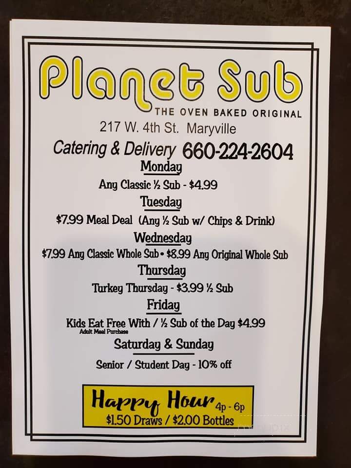 Planet Sub - Maryville, MO menu_pic