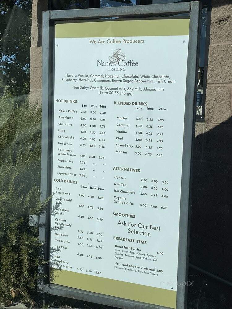 Nano's Coffee Trading - Paso Robles, CA menu_pic