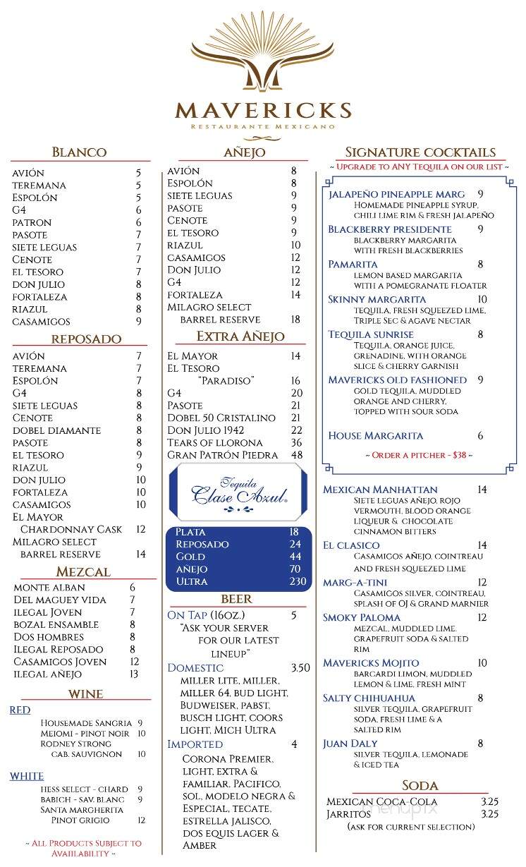 Mavericks Restaurante Mexicano - Woodruff, WI menu_pic
