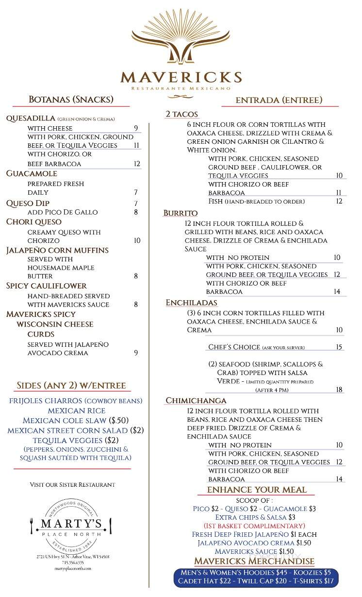 Mavericks Restaurante Mexicano - Woodruff, WI menu_pic
