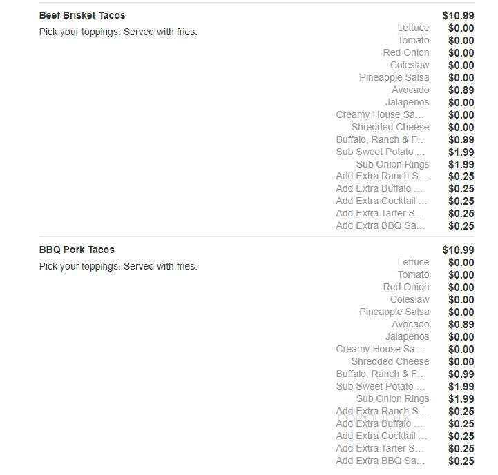 Piggybacks BBQ & Catfish - Lake City, SC menu_pic