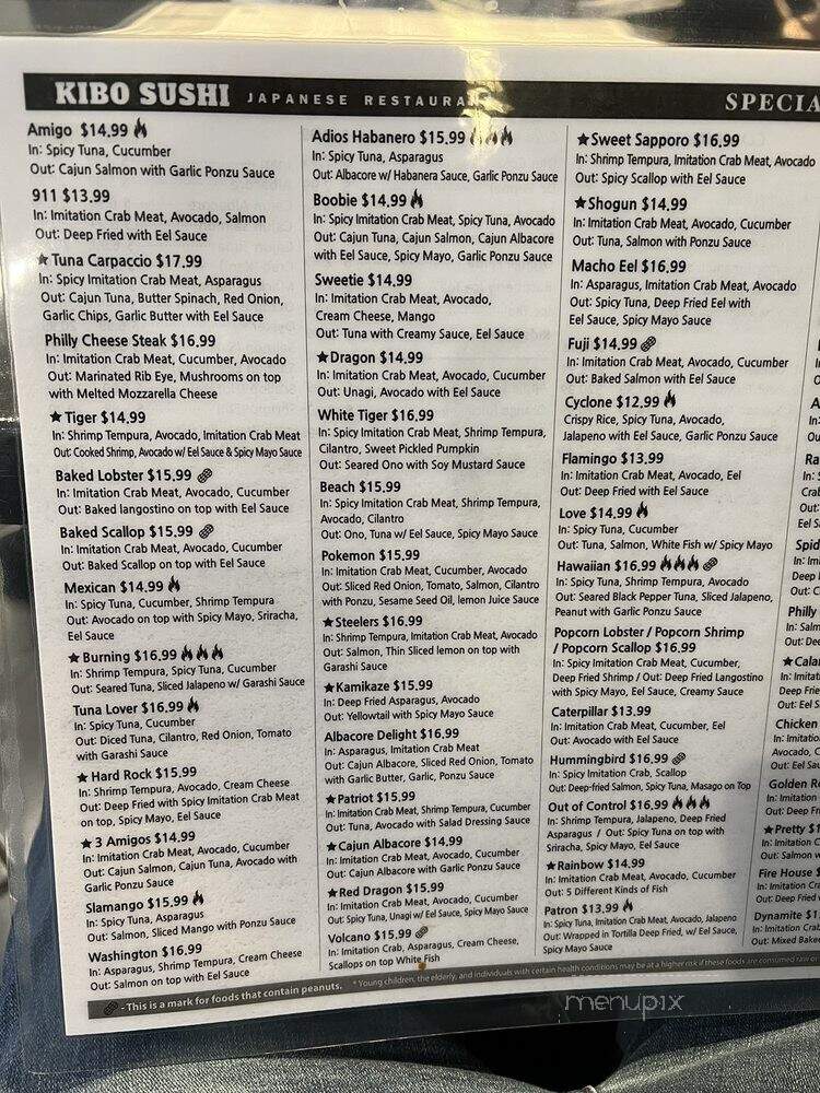 Kibo Sushi - Lake Elsinore, CA menu_pic