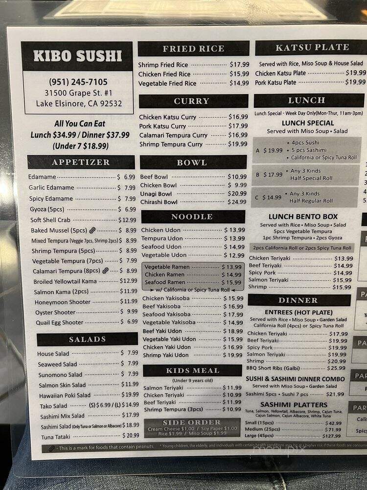 Kibo Sushi - Lake Elsinore, CA menu_pic