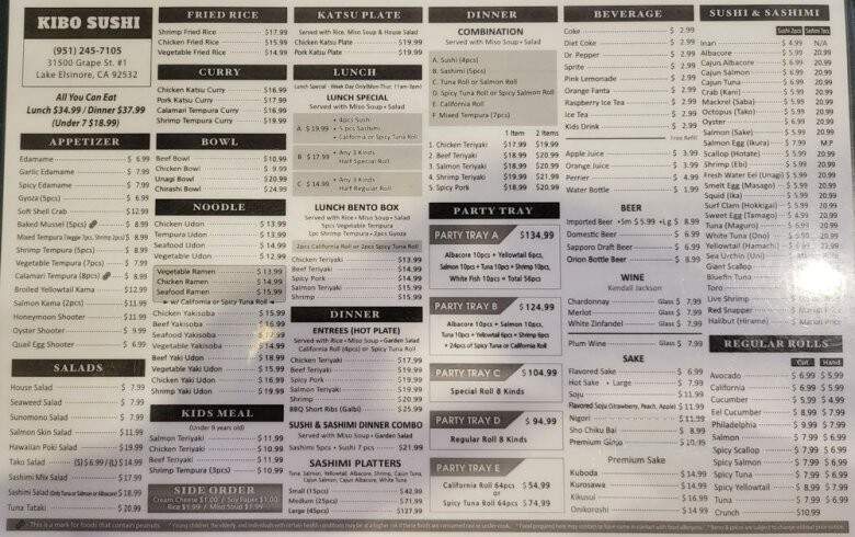 Kibo Sushi - Lake Elsinore, CA menu_pic