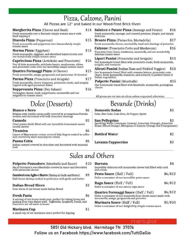 Tutti Da Gio - Hermitage, TN menu_pic