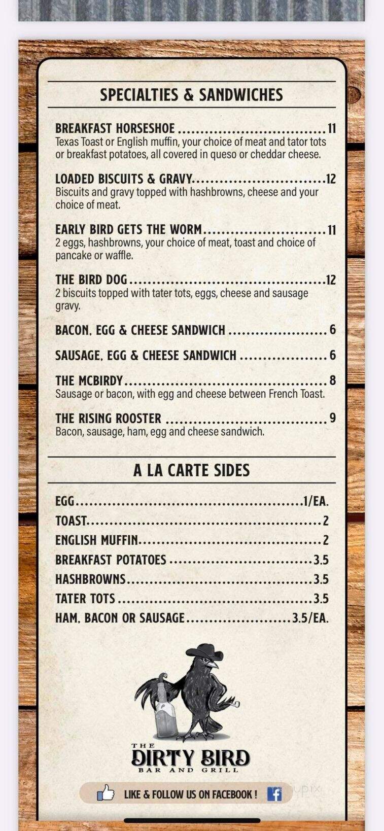 The Dirty Bird Bar and Grill - Carthage, IL menu_pic