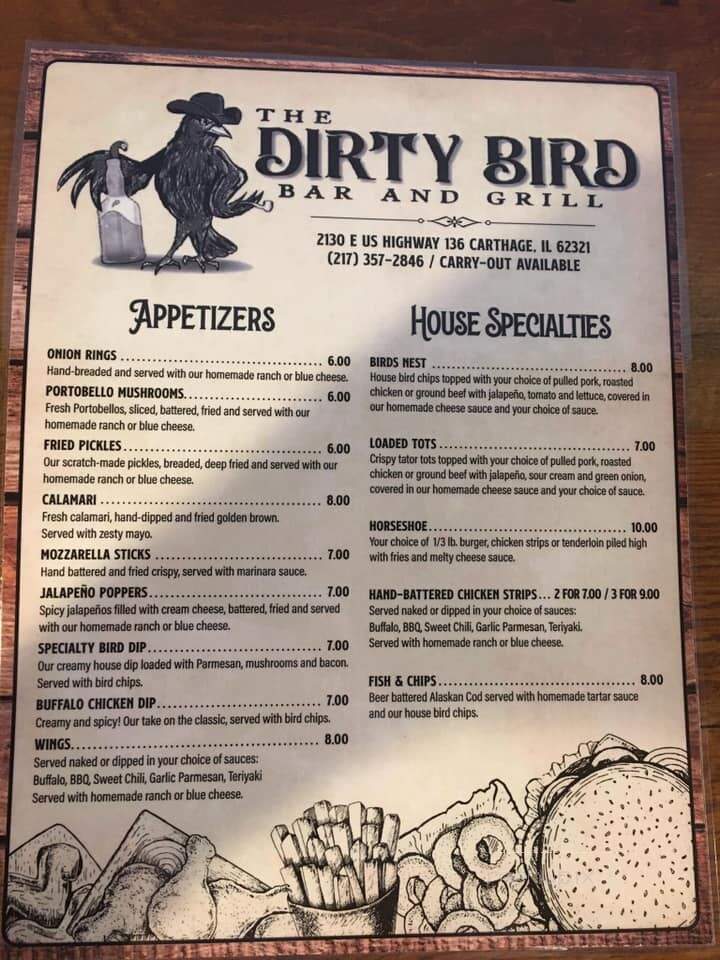 The Dirty Bird Bar and Grill - Carthage, IL menu_pic