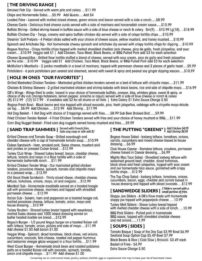 Double Bogeys Tavern & Grille - Lutz, FL menu_pic