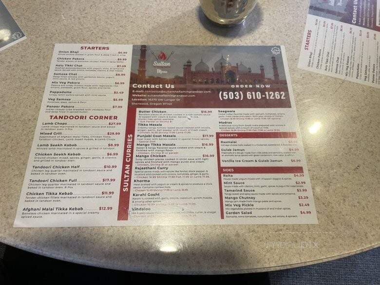 Sultan the Flaming Tandoor - Sherwood, OR menu_pic