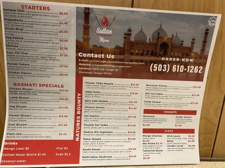 Sultan the Flaming Tandoor - Sherwood, OR menu_pic
