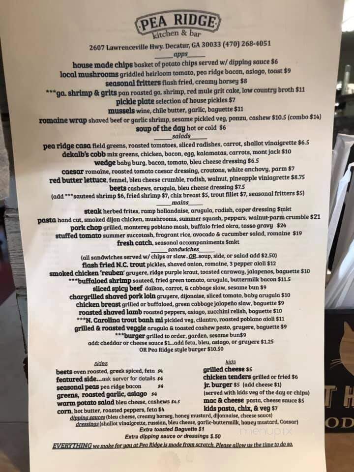 Pea Ridge Kitchen and Bar - Decatur, GA menu_pic
