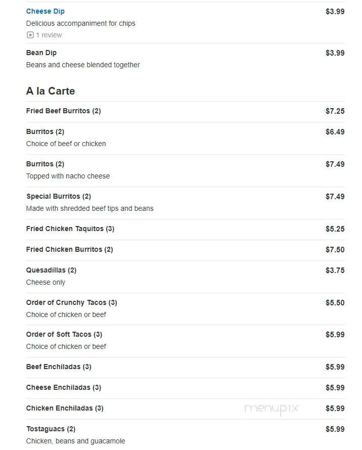 El Toro - Arcola, IL menu_pic