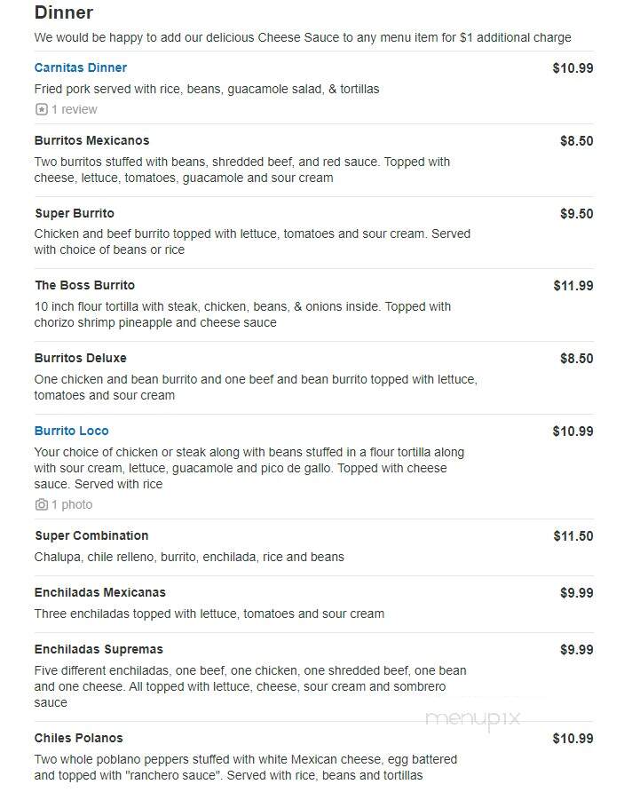 El Toro - Arcola, IL menu_pic
