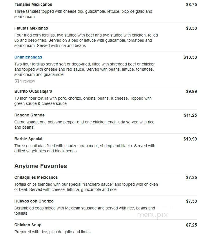 El Toro - Arcola, IL menu_pic