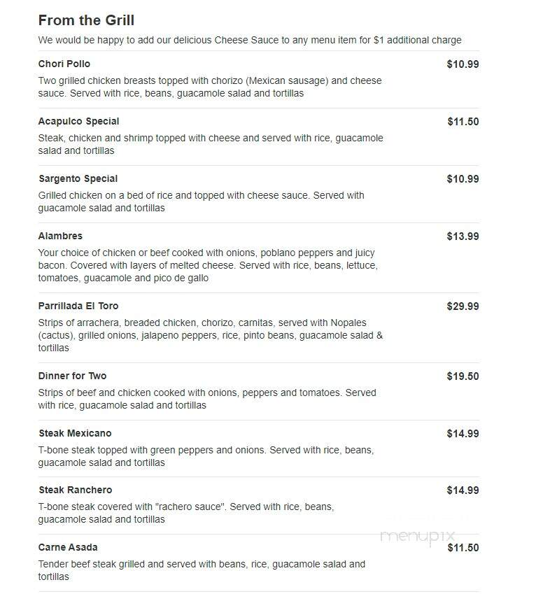 El Toro - Arcola, IL menu_pic