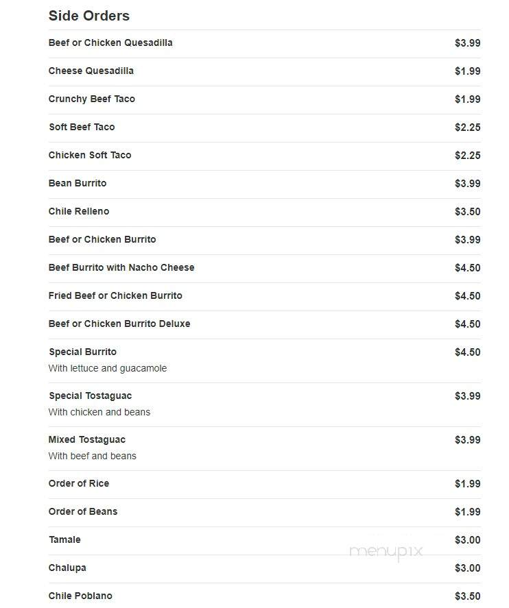 El Toro - Arcola, IL menu_pic