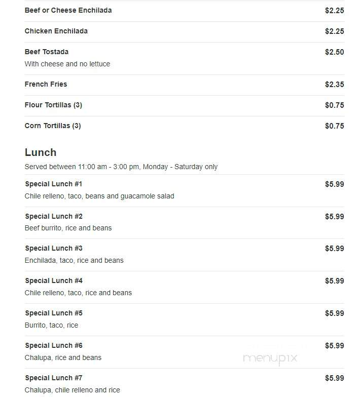 El Toro - Arcola, IL menu_pic
